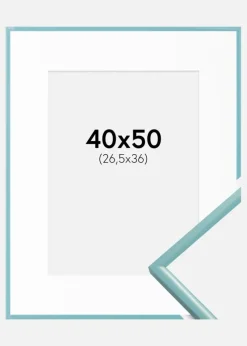 Ramme New Lifestyle Turkis 40x50 cm - Passepartout Hvid 27,5x37 cm