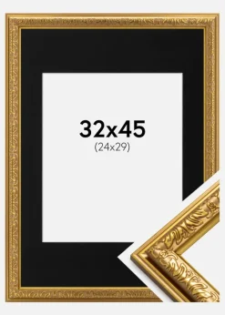 Ramme Nostalgia Guld 32x45 cm - Passepartout Sort 25x30 cm