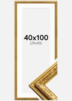 Ramme Nostalgia Guld 40x100 cm - Passepartout Hvid 30x91 cm