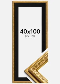 Ramme Nostalgia Guld 40x100 cm - Passepartout Sort 30x90 cm