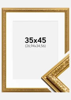 Ramme Nostalgia Guld 35x45 cm - Passepartout Hvid 11x14 inches
