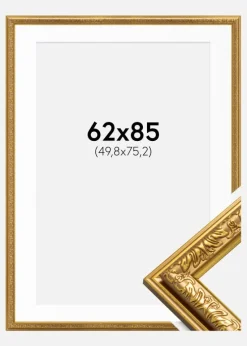 Ramme Nostalgia Guld 62x85 cm - Passepartout Hvid 20x30 inches