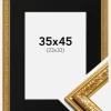 Ramme Nostalgia Guld 35x45 cm - Passepartout Sort 24x34 cm