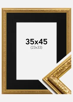 Ramme Nostalgia Guld 35x45 cm - Passepartout Sort 24x34 cm