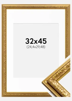 Ramme Nostalgia Guld 32x45 cm - Passepartout Hvid 10x12 inches