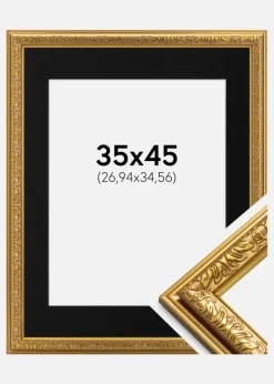 Ramme Nostalgia Guld 35x45 cm - Passepartout Sort 11x14 inches