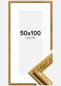 Ramme Nostalgia Guld 50x100 cm - Passepartout Hvid 30x80 cm