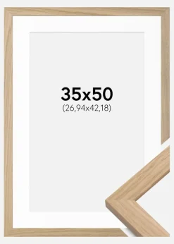 Ramme Oak Wood 35x50 cm - Passepartout Hvid 11x17 inches