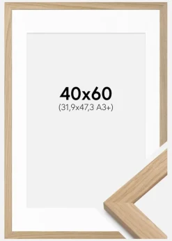 Ramme Oak Wood 40x60 cm - Passepartout Hvid 32,9x48,3 cm (A3+)