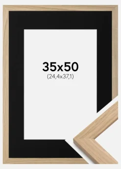 Ramme Oak Wood 35x50 cm - Passepartout Sort 10x15 inches