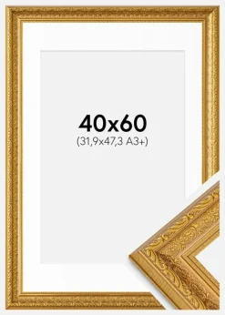 Ramme Ornate Guld 40x60 cm - Passepartout Hvid 32,9x48,3 cm