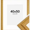 Ramme Ornate Guld 40x50 cm - Passepartout Hvid 27x35 cm