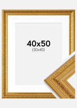 Ramme Ornate Guld 40x50 cm - Passepartout Hvid 31x41 cm