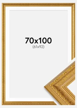 Ramme Ornate Guld 70x100 cm - Passepartout Hvid 62x93 cm