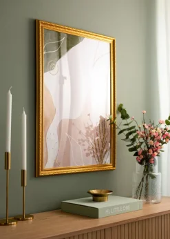 Ramme Ornate Guld 70x100 cm - Passepartout Hvid 61x92 cm