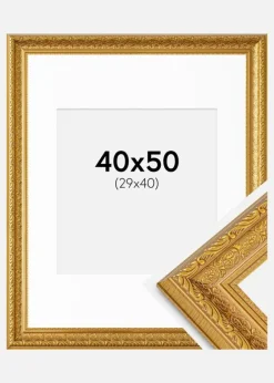 Ramme Ornate Guld 40x50 cm - Passepartout Hvid 30x41 cm