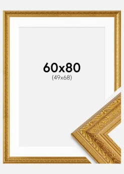 Ramme Ornate Guld 60x80 cm - Passepartout Hvid 50x69 cm