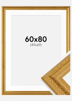 Ramme Ornate Guld 60x80 cm - Passepartout Hvid 50x70 cm