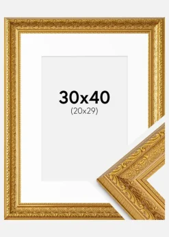 Ramme Ornate Guld 30x40 cm - Passepartout Hvid 21x30 cm