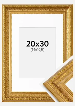 Ramme Ornate Guld 20x30 cm - Passepartout Hvid 15x21 cm