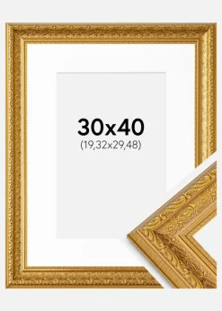Ramme Ornate Guld 30x40 cm - Passepartout Hvid 8x12 inches