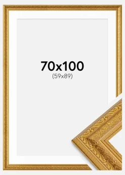 Ramme Ornate Guld 70x100 cm - Passepartout Hvid 60x90 cm