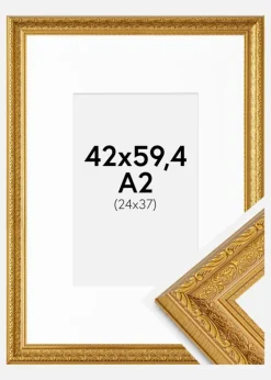 Ramme Ornate Guld 42x59,4 cm - Passepartout Hvid 25x38 cm