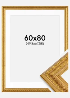 Ramme Ornate Guld 60x80 cm - Passepartout Hvid 20x27 inches