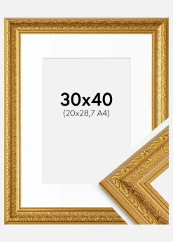 Ramme Ornate Guld 30x40 cm - Passepartout Hvid 21x29,7 cm