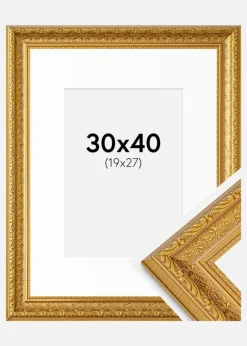 Ramme Ornate Guld 30x40 cm - Passepartout Hvid 20x28 cm