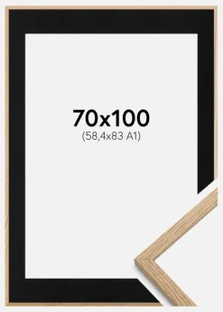 Ramme Oslo Eg 70x100 cm - Passepartout Sort 59,4x84 cm (A1)
