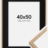 Ramme Oslo Eg 40x50 cm - Passepartout Sort 29,7x42 cm (A3)