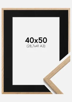 Ramme Oslo Eg 40x50 cm - Passepartout Sort 29,7x42 cm (A3)