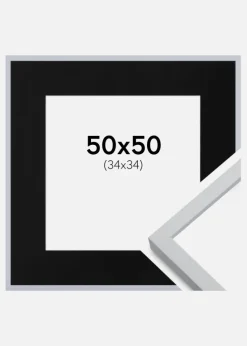 Ramme Oslo Hvid 50x50 cm - Passepartout Sort 35x35 cm