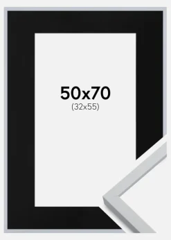 Ramme Oslo Hvid 50x70 cm - Passepartout Sort 33x56 cm