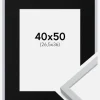 Ramme Oslo Hvid 40x50 cm - Passepartout Sort 27,5x37 cm
