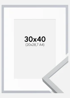 Ramme Oslo Hvid 30x40 cm - Passepartout Hvid 21x29,7 cm (A4)
