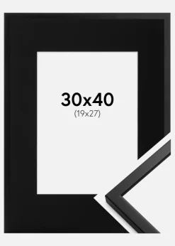 Ramme Oslo Sort 30x40 cm - Passepartout Sort 20x28 cm