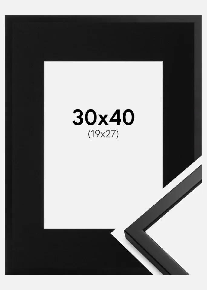 Ramme Oslo Sort 30x40 cm - Passepartout Sort 20x28 cm