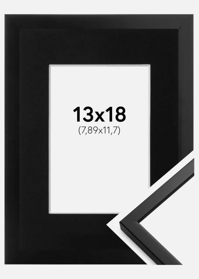 Ramme Oslo Sort 13x18 cm - Passepartout Sort 3,5x5 inches