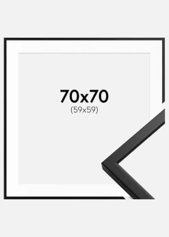 Ramme Oslo Sort 70x70 cm - Passepartout Hvid 60x60 cm