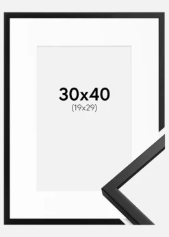 Ramme Oslo Sort 30x40 cm - Passepartout Hvid 20x30 cm