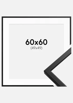 Ramme Oslo Sort 60x60 cm - Passepartout Hvid 50x50 cm