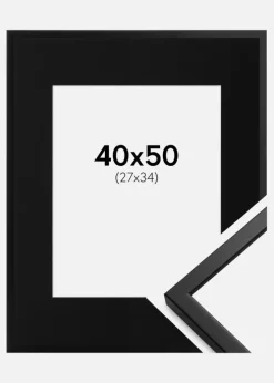 Ramme Oslo Sort 40x50 cm - Passepartout Sort 28x35 cm