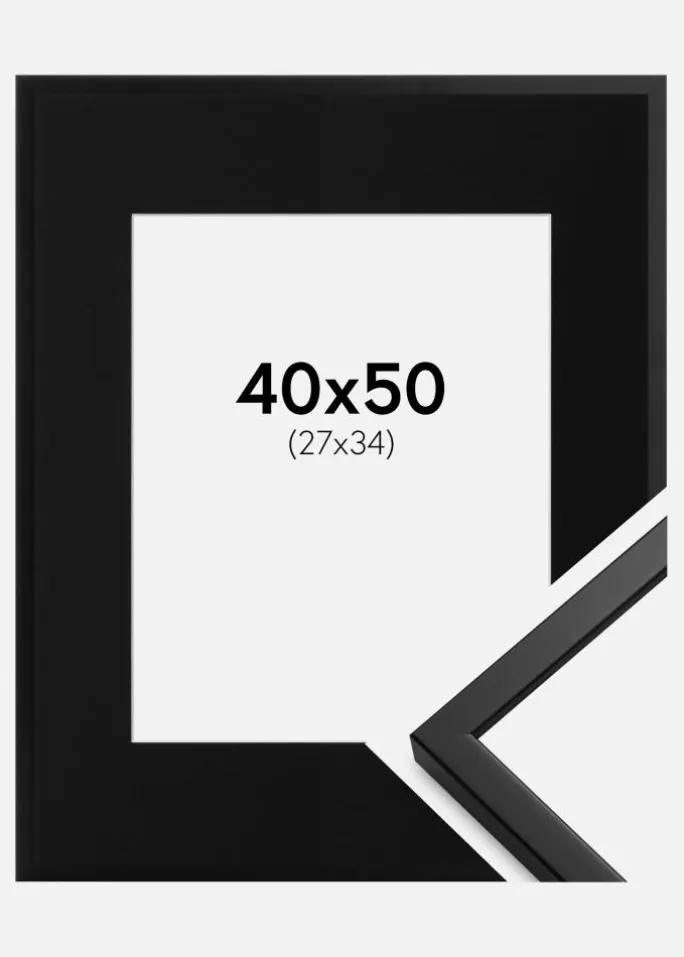 Ramme Oslo Sort 40x50 cm - Passepartout Sort 28x35 cm
