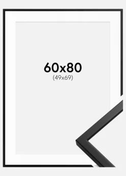 Ramme Oslo Sort 60x80 cm - Passepartout Hvid 50x70 cm