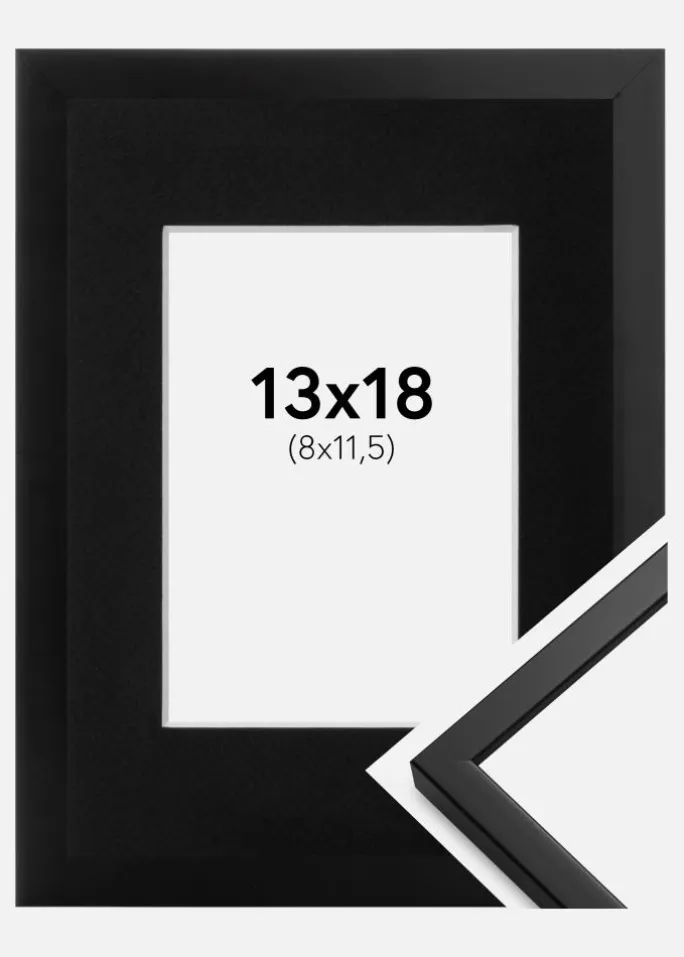 Ramme Oslo Sort 13x18 cm - Passepartout Sort 9x12 cm