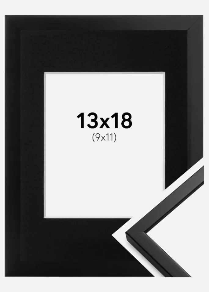 Ramme Oslo Sort 13x18 cm - Passepartout Sort 10x12 cm