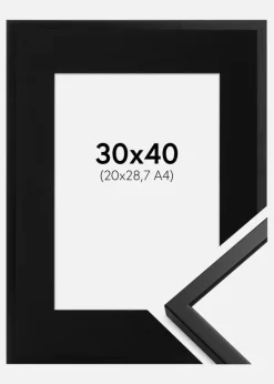 Ramme Oslo Sort 30x40 cm - Passepartout Sort 21x29,7 cm (A4)