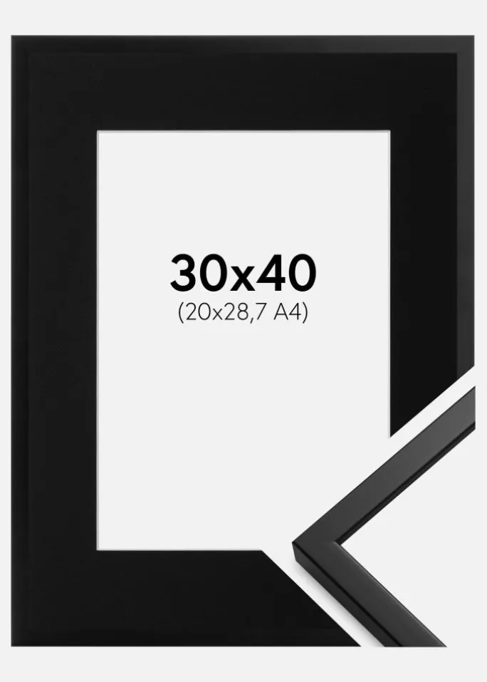 Ramme Oslo Sort 30x40 cm - Passepartout Sort 21x29,7 cm (A4)